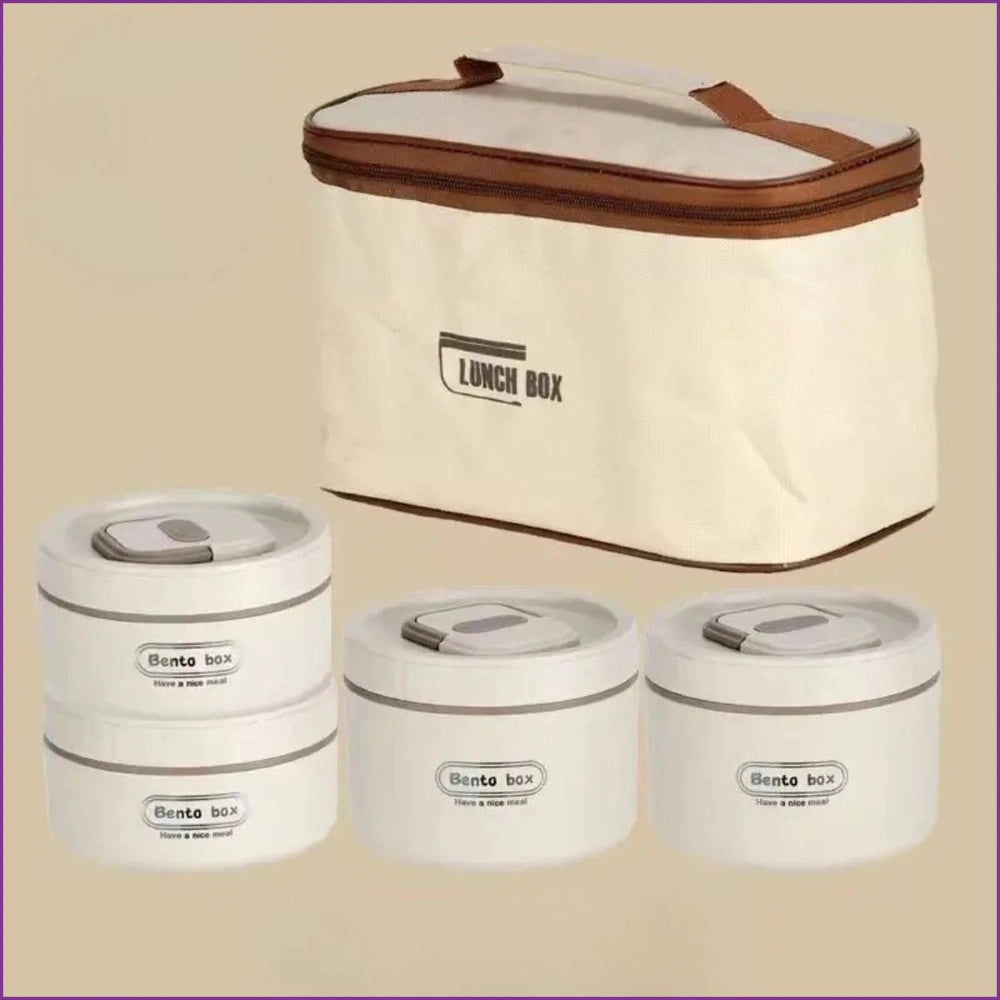 Pack 4 Boîtes à Lunch Ronds avec Sac Isotherme