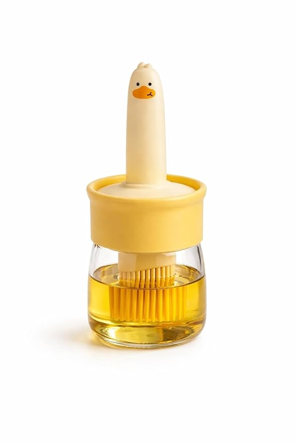 Distributeur d'huile en verre avec brosse silicone, motif canard