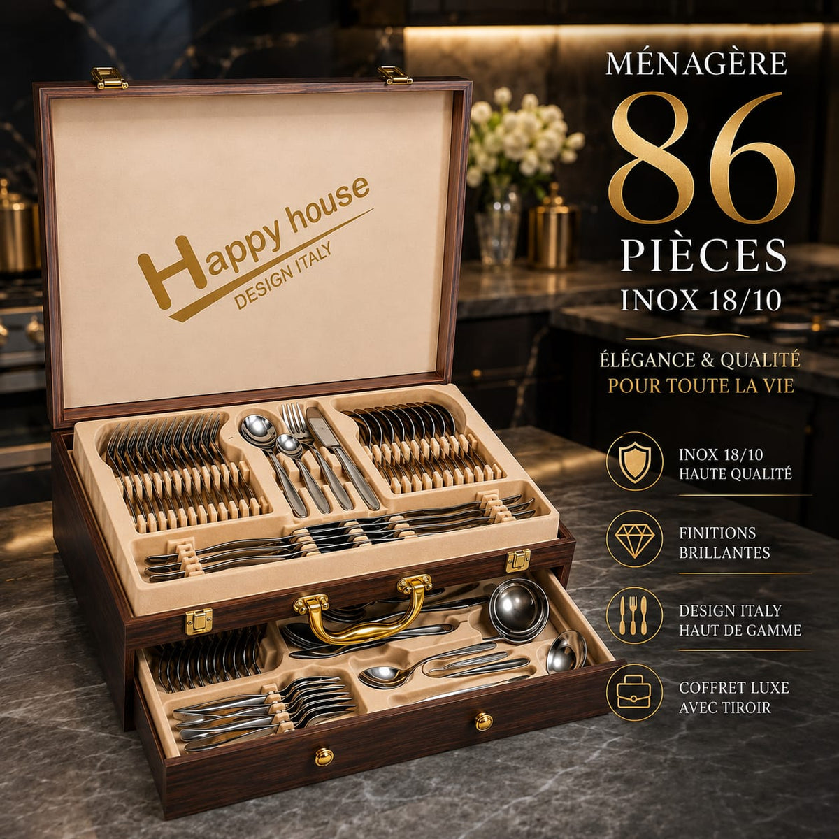 Ménagère 86 pièces – Happy House