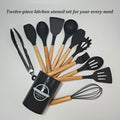 Set d'ustensiles de cuisine 12 pièces en silicone noir
